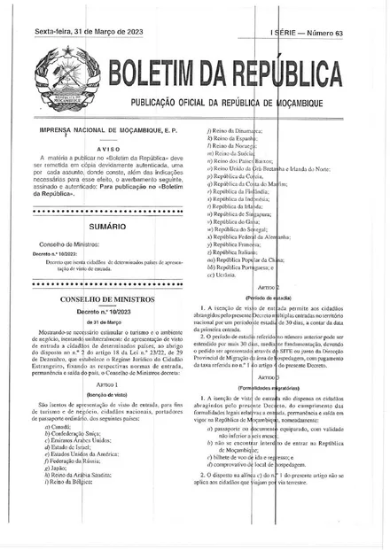 Primeira página de Decreto n.º 10/2023, de 31 de Março